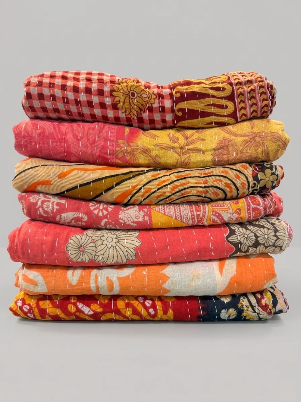 Handcrafted Vintage Cotton Kantha Quilt Throw Blanket